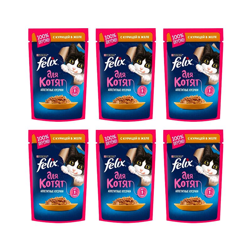 پوچ گربه نابالغ فلیکس مدل kitten طعم مرغ وزن 410 گرم بسته 6 عددی